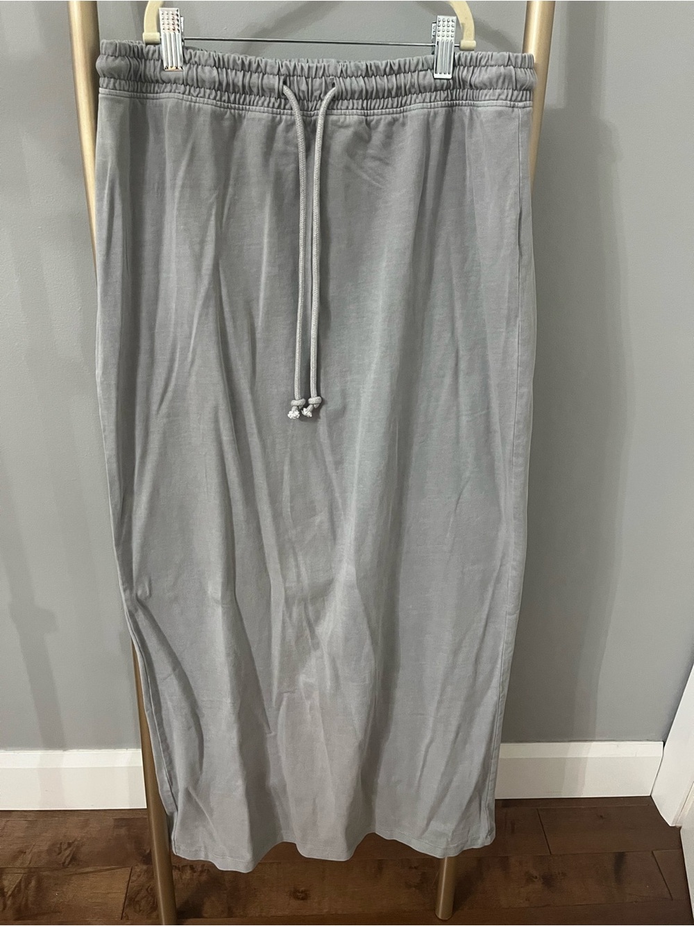 Zara Gray Drawstring Midi Skirt with Back Slit | Size L